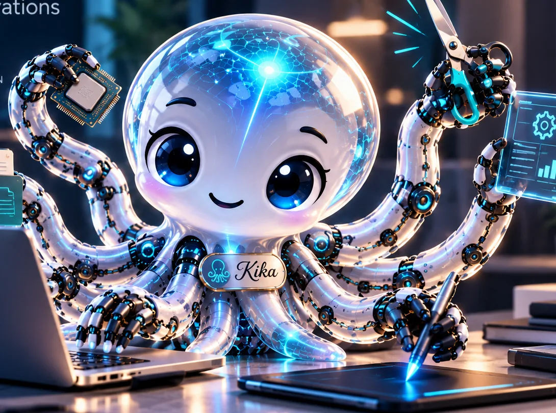 Kika, our cheerful transparent robotic octopus, multitasking with technology
